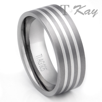 Titanium Brown Braided Leather Wedding Band Ring