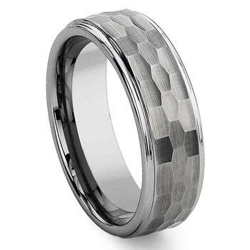 Tungsten Carbide Hammer Finish Wedding Band Ring