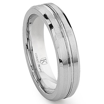 Cobalt XF Chrome 6MM Ribbed Wedding Band Ring w/ Beveled