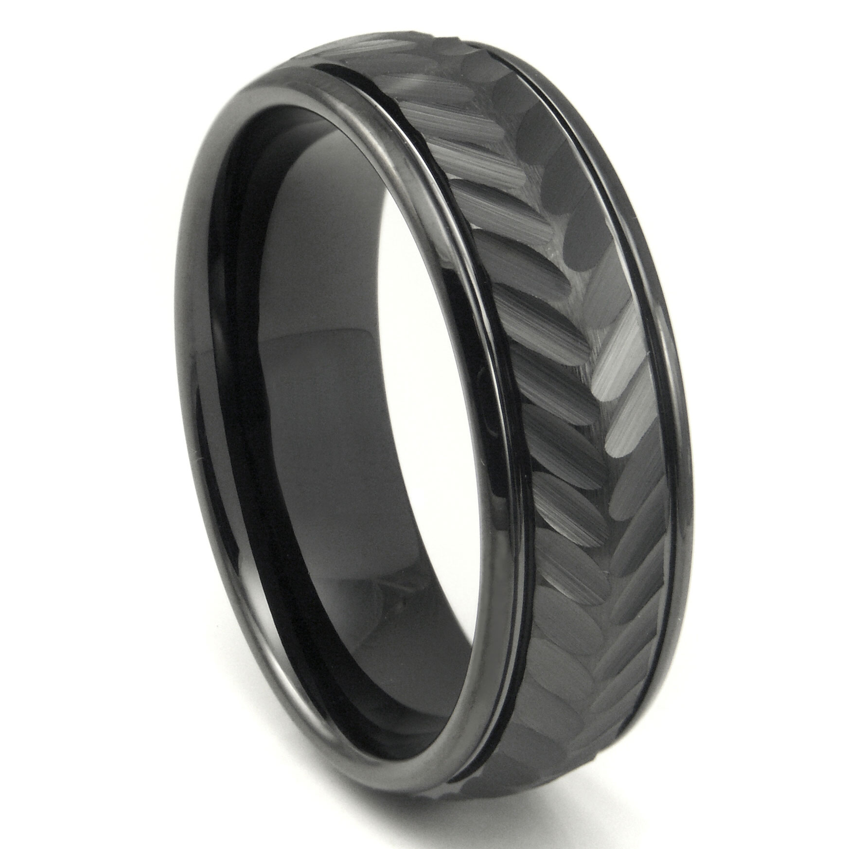 Black Tungsten Carbide 8MM Chevron Newport Wedding Band Ring