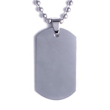Men's Stainless Steel Black Ring Dog Tag Pendant Necklace w Bead