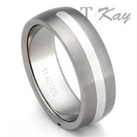 Titanium Silver Inlay Wedding Dome Ring