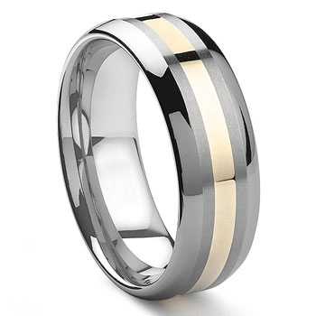 FILOE 8MM Tungsten Carbide 14K Gold Inlay Wedding Band