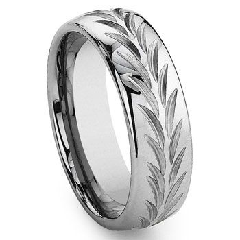 Tungsten Carbide Diamond Cut Chevron Wedding Band Ring