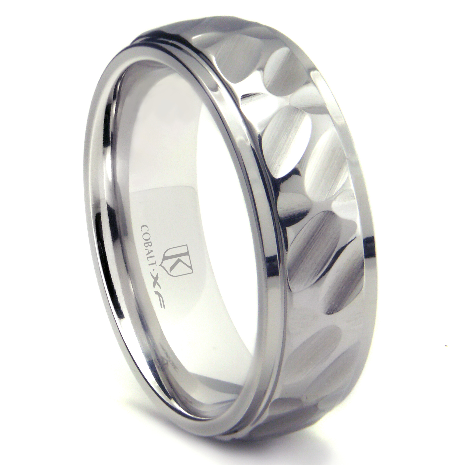 Cobalt XF Chrome 8MM Hammer Finish Wedding Band Ring